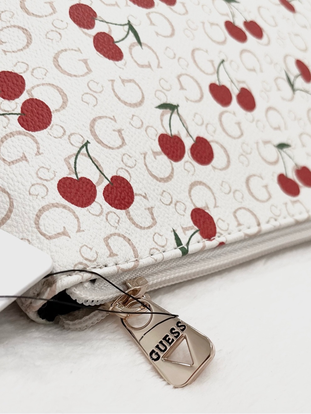 GUESS White Cherry Print Cosmetic Pouch - Picture 4 of 5